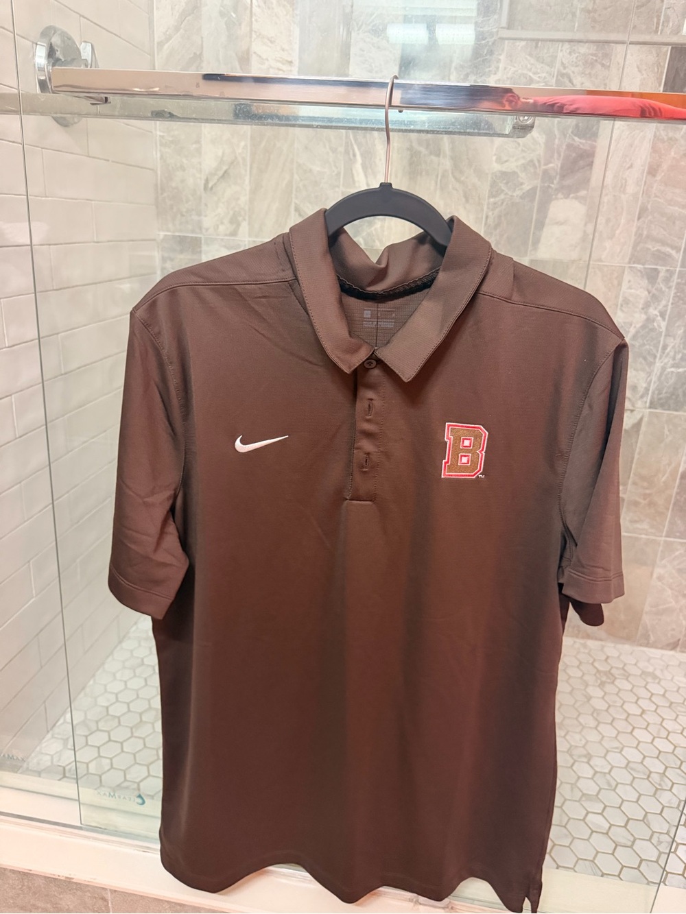 Nike Men's Brown Polo Shirt with Brown University Crest